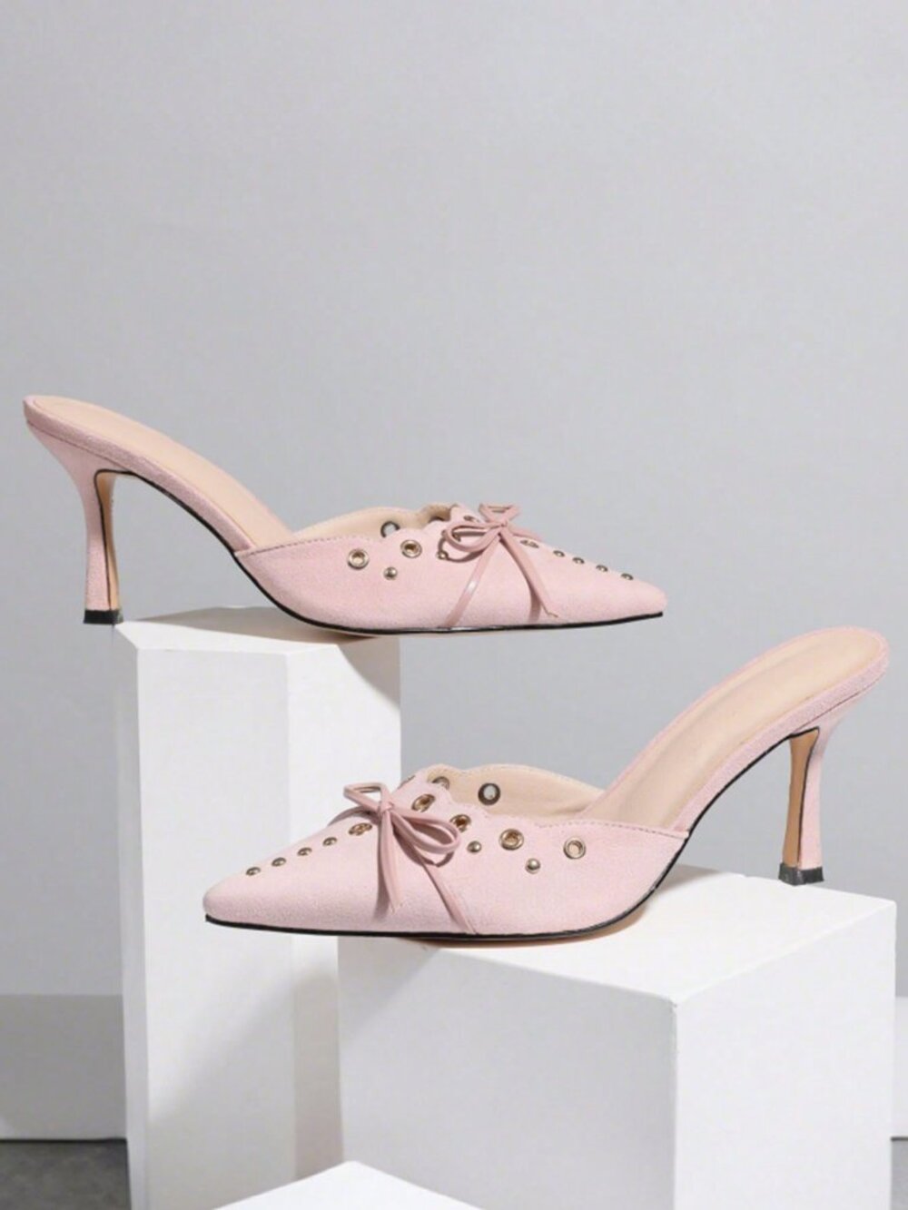 Pink Women's faux suede contemporary Heeled Mules